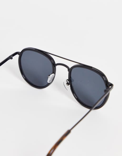 ASOS DESIGN round aviator sunglasses with smoke lens in black