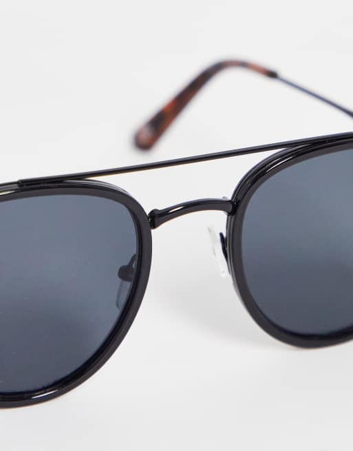 Black round 2025 aviator sunglasses