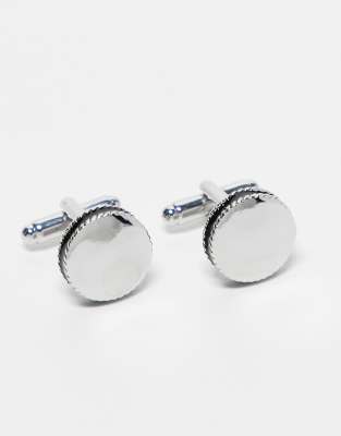 round cufflinks with black edge in silver tone