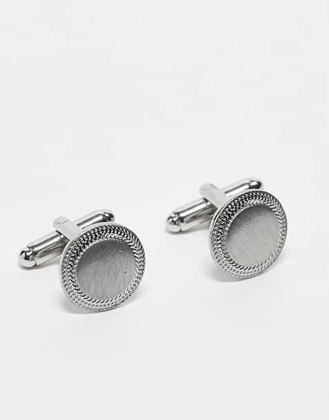ASOS DESIGN round cufflinks with brushed design in silver tone - view 1