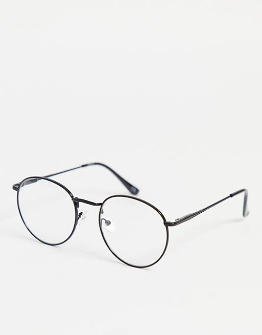ASOS DESIGN round fashion glasses in black with clear lens
