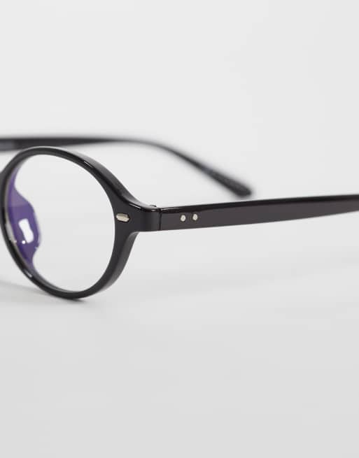 ASOS DESIGN round fashion glasses in brown with clear blue light lens, 2 of 3