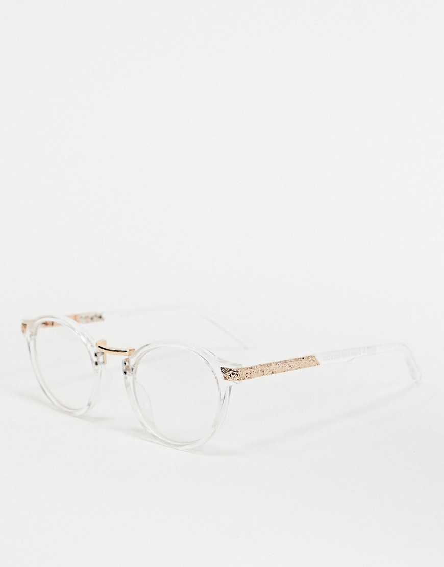 ASOS DESIGN round fashion glasses in clear plastic with clear lenses
