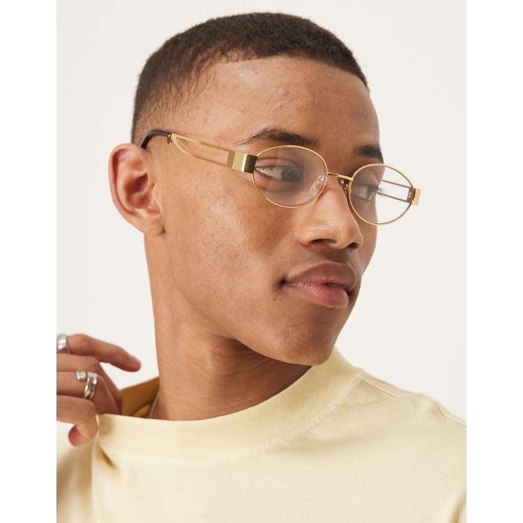 Round Glasses Mens Gold Frame Clear Lens Glasses Black/Gold Retro