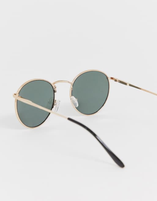 ASOS DESIGN round metal sunglasses in gold with nose bridge detail, 2 of 4