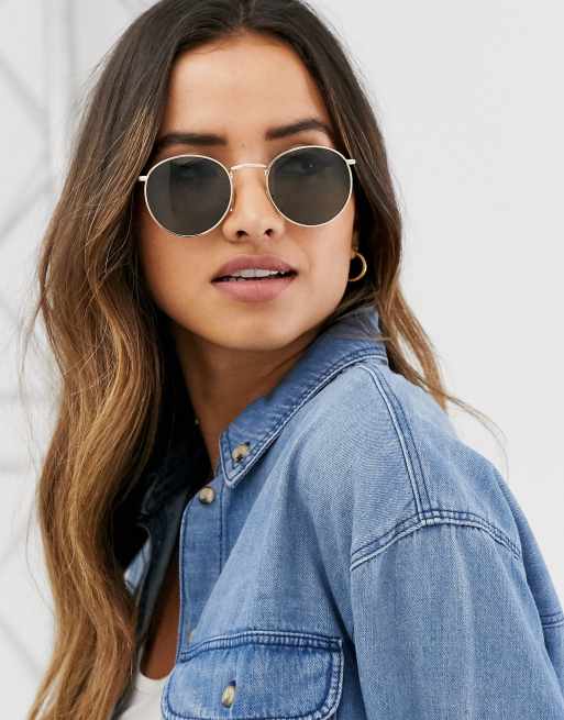 ASOS DESIGN round metal sunglasses in gold with nose bridge detail