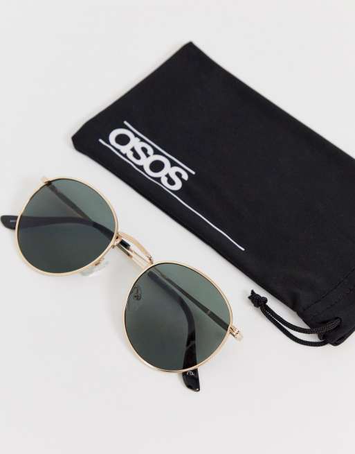 ASOS DESIGN round metal sunglasses in gold with nose bridge detail