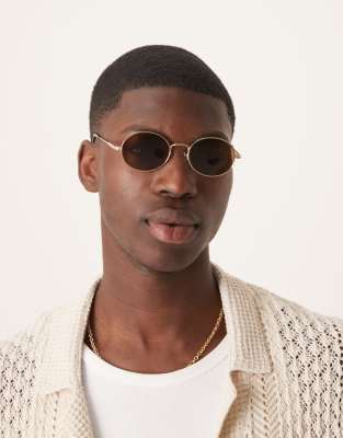 ASOS DESIGN round metal sunglasses with brown lens and metal gold frame - view 1