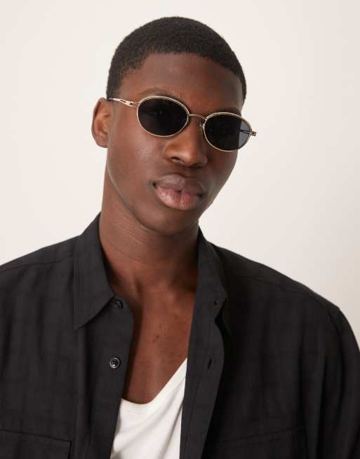 ASOS DESIGN round metal sunglasses with gold frame and smoke lens