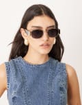 [ASOS DESIGN] ASOS DESIGN round metal sunglasses with wide temple and smoke lens-Gold No Size gold