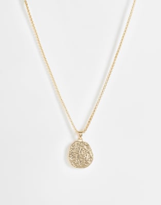Asos Design Round Molten Pendant Necklace In Gold
