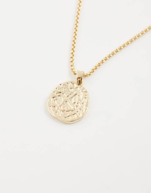ASOS DESIGN round molten pendant necklace in gold, 3 of 4