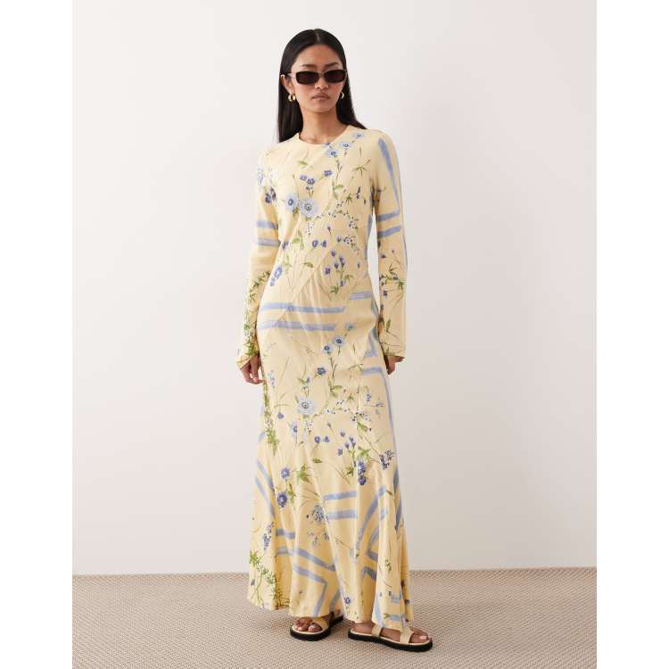chinese dress ladies Rent ASOS DESIGN Cami Bias Maxi Dress With Large Floral Print In Blue main image 0
