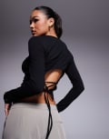 [ASOS DESIGN] ASOS DESIGN round neck top with cross tie back in black XS Black