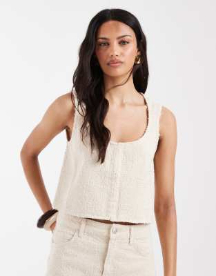 Asos Design Round Neckline Textured Denim Top-white