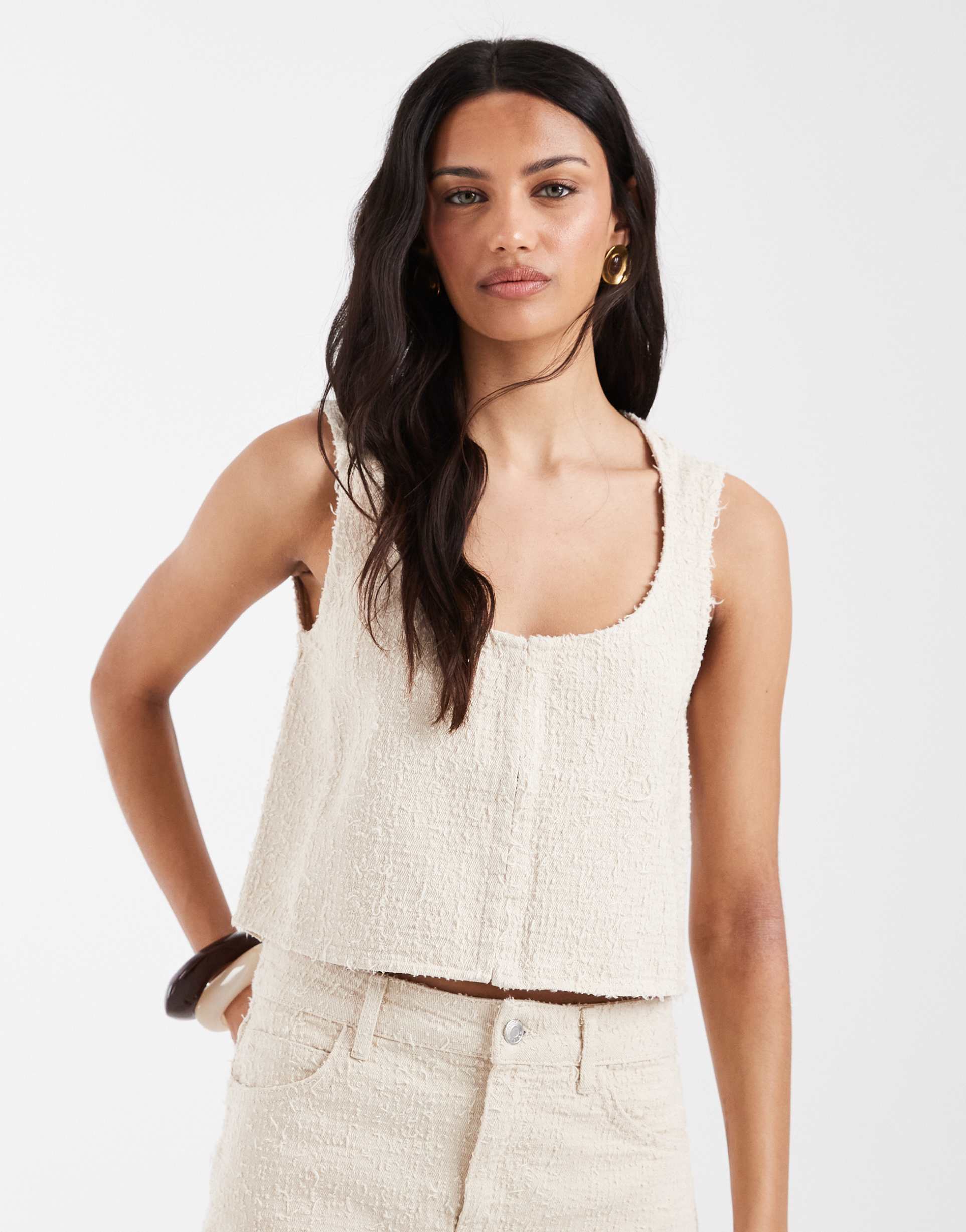 asos design round neckline textured denim top