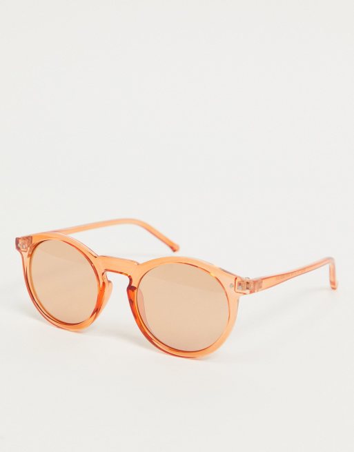 Asos Design Round Plastic Sunglasses In Orange Asos 