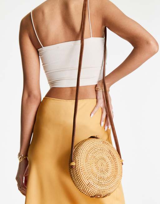 Round rattan shop crossbody bag