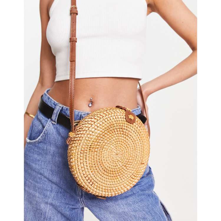 Round Straw Bag Women Woven Beach Crossbody Bag For Ladies Cute