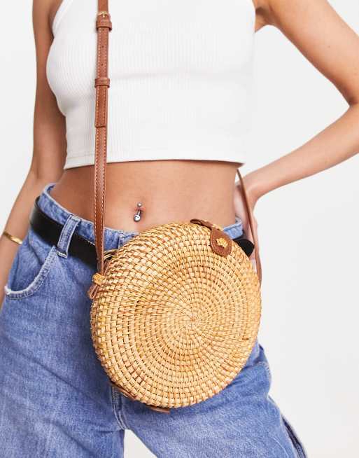 Round crossbody bag straw sale