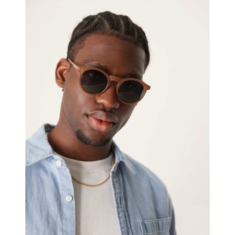 ASOS DESIGN round retro sunglasses with smoke brown lens and  display picture 1
