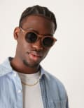 [ASOS DESIGN] ASOS DESIGN round retro sunglasses with smoke brown lens and brown frame No Size TORT WITH BLACK LENS