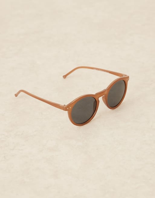 ASOS DESIGN round retro sunglasses with smoke brown lens and brown frame 