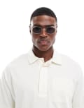 [ASOS DESIGN] ASOS DESIGN round slim sunglasses with brown lens and metal frame-Gold No Size GOLD