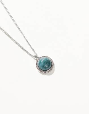 Asos Design Round Stone Pendant In Silver