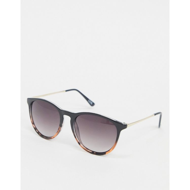 ASOS DESIGN round sunglasses in black and tort frame