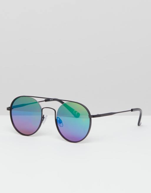 ASOS DESIGN square sunglasses in black with mirrored rainbow lens