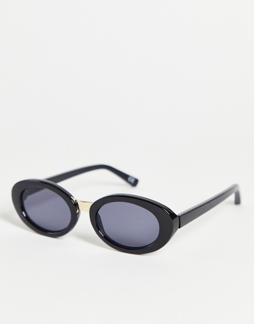 ASOS DESIGN round sunglasses in black with gold detail and black lens
