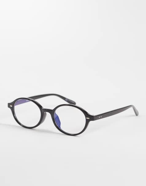 ASOS DESIGN round sunglasses in brown with clear blue light lens - view 1