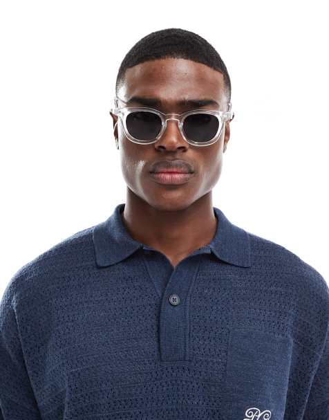 ASOS DESIGN round sunglasses in clear with smoke lens - view 1