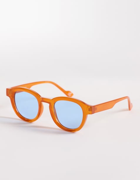 ASOS DESIGN round sunglasses in crystal orange frame with blue lens - view 1