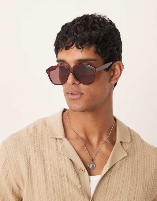ASOS DESIGN round sunglasses in dark burgundy with burgundy lens  