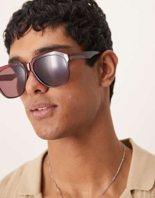 ASOS DESIGN round sunglasses in dark burgundy with burgundy lens  