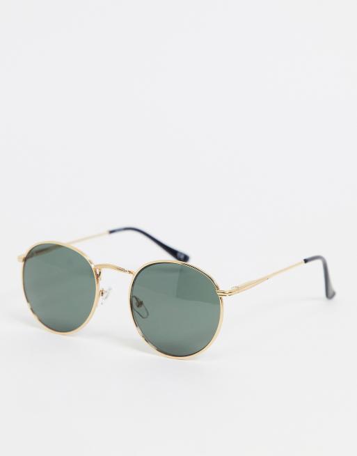 Asos Design Round Sunglasses In Gold Metal With Smoke Lens Asos 