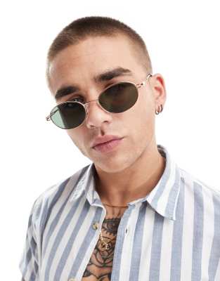 Asos Design Round Sunglasses In Gold With Tort Tips