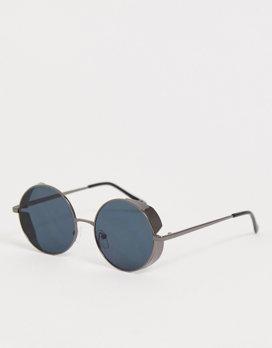 ASOS DESIGN round sunglasses in gunmetal with side cap-Grey