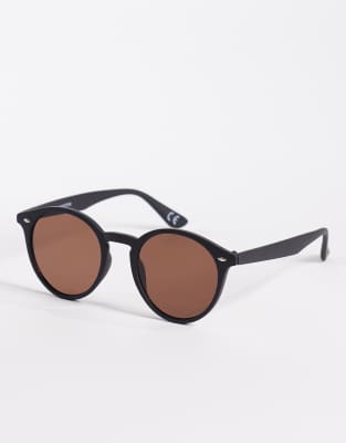 ASOS DESIGN ASOS DESIGN round sunglasses in matte black frame with brown lens