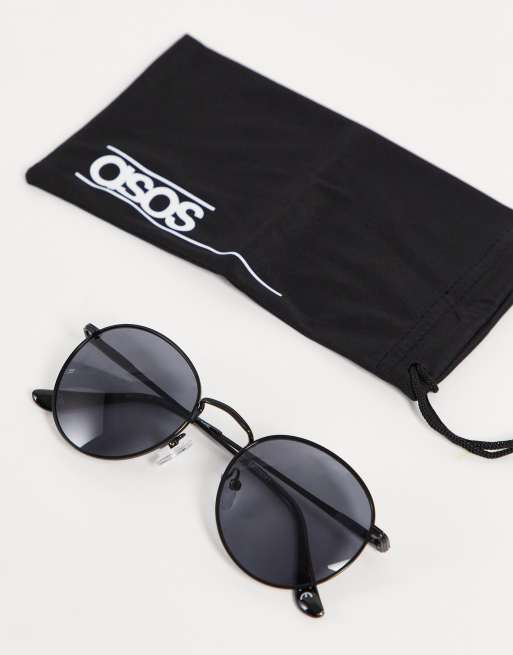 ASOS DESIGN round sunglasses in matte black with black lens, 4 of 4
