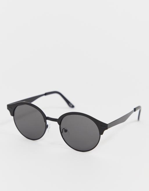 Asos Design Round Sunglasses In Matte Black With Smoke Lens Asos 