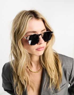 ASOS DESIGN round sunglasses in  milky tort with metal temple
