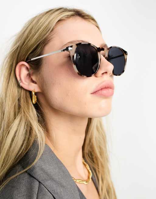 ASOS DESIGN chunky square sunglasses with metal monogram temple design in  shiny white