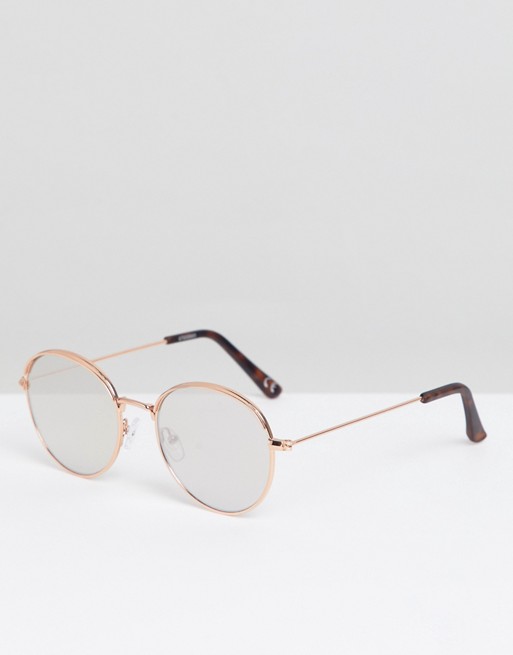 ASOS DESIGN round sunglasses in rose gold with cap detail & silver mirrored lens