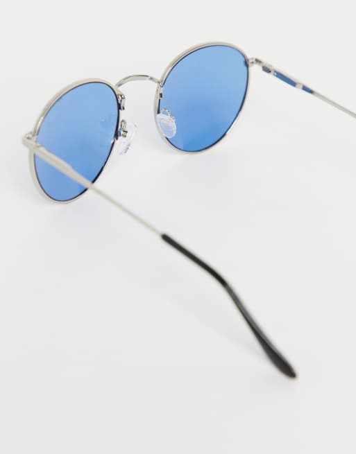 Silver sunglasses 2025 with blue lenses