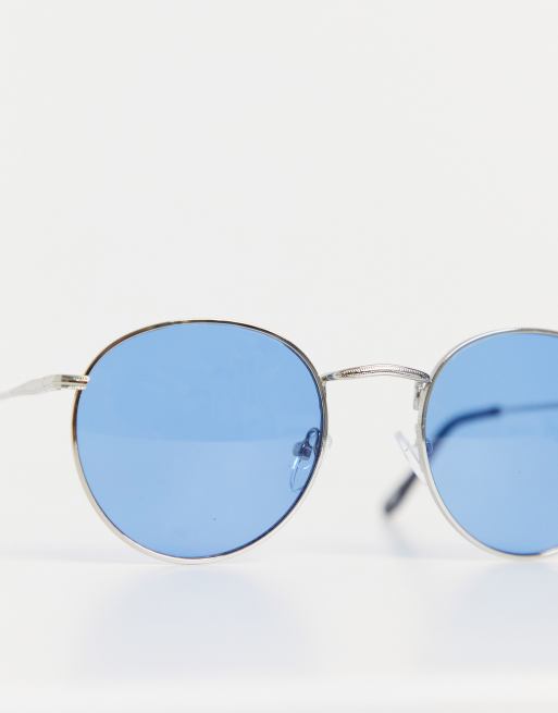 Silver sunglasses clearance with blue lenses