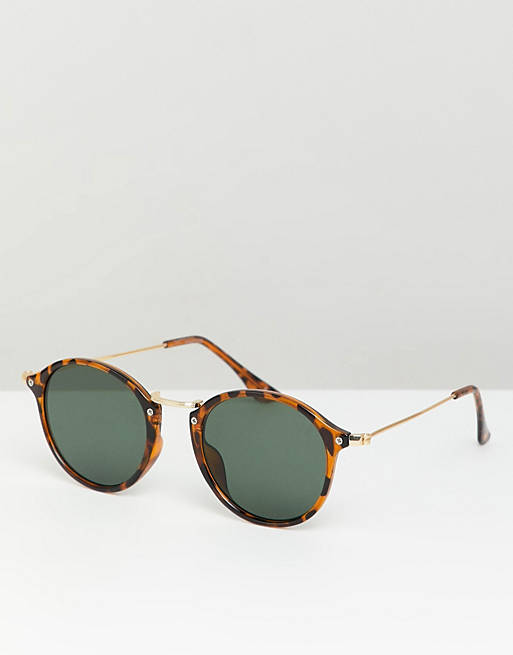 ASOS DESIGN round sunglasses in tort with metal details and green lens |  ASOS