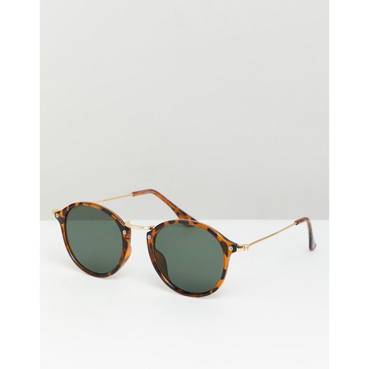 ASOS DESIGN round sunglasses in tort with metal details and green